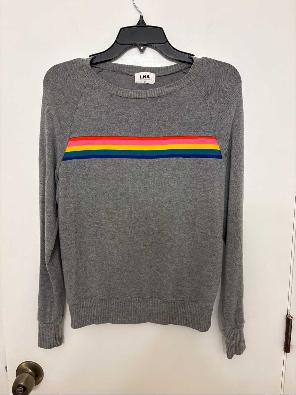 LNA Gray Rainbow Stripe Crewneck Knit Sweater Pullover Tencel Revolve Women’s XS